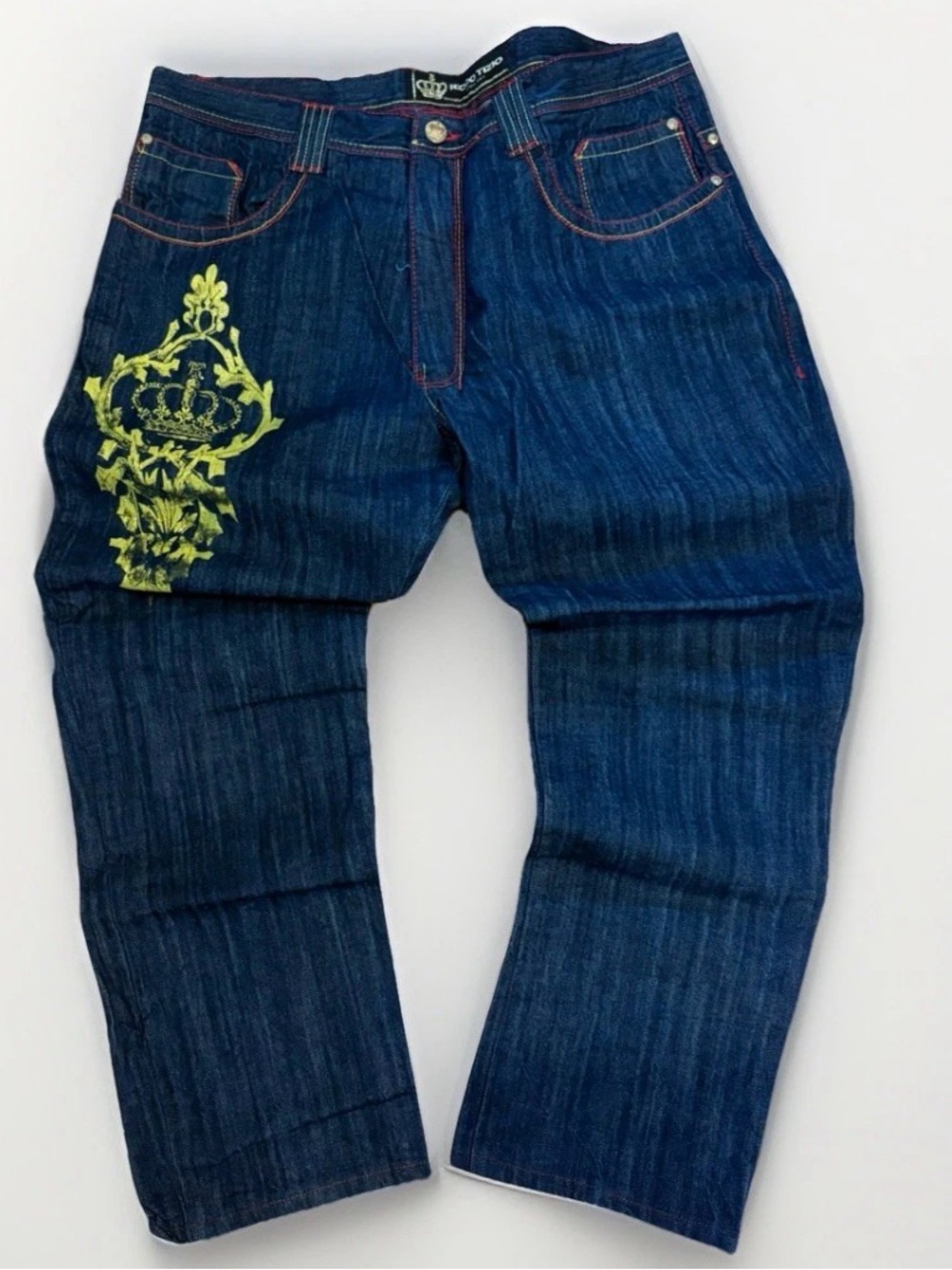 Ricco Tizio Jeans Rich Guy Men 40x30 Denim Embroidered 90s Y2K Blue Baggy
